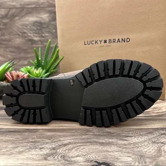 NIB Lucky Brand Eavan Lace Up Combat Boots Falcon Milled Nubuck Leather 8M - Picture 10 of 12